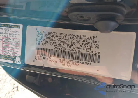 2004 Toyota Corolla Le from USA, damaged, VIN JTDBR32E442044196